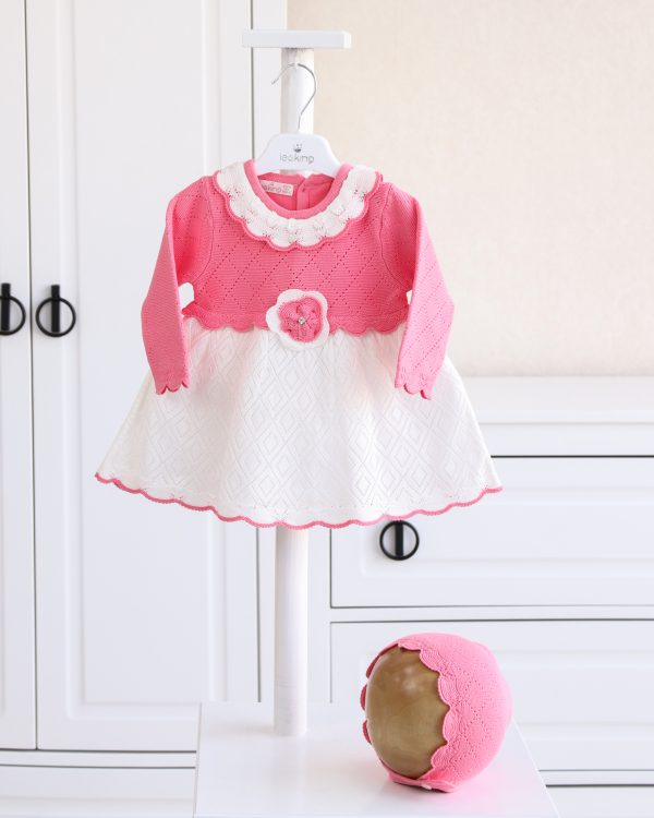 Sweet Knit Baby Dress with Matching Bonnet