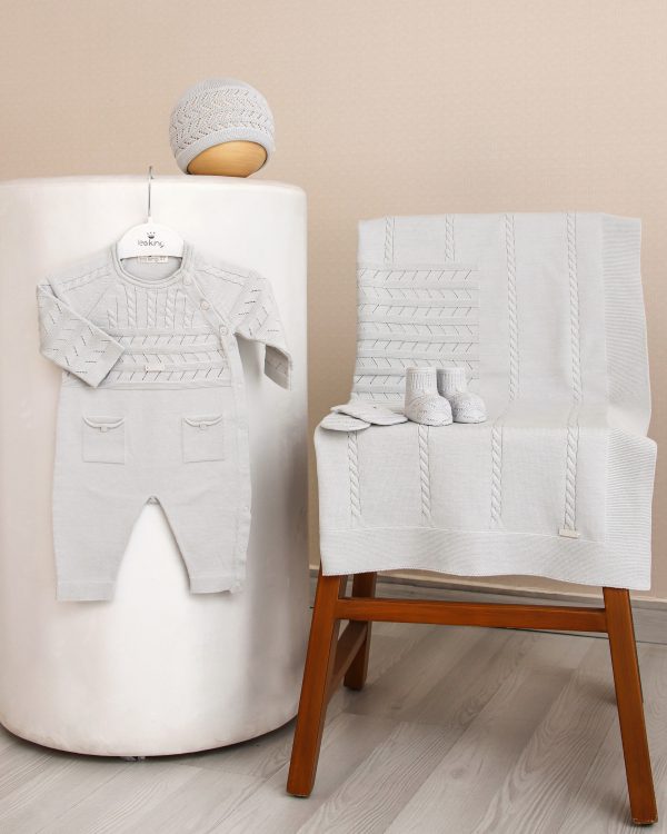 Cozy Cable-Knit Baby Romper Set with Matching Accessories