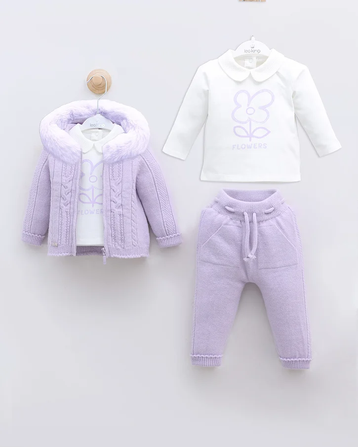 Violet Blossom Fur Jacket Set